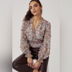 Anthropologie Floral Printed Ruffle Blouse. Size Large